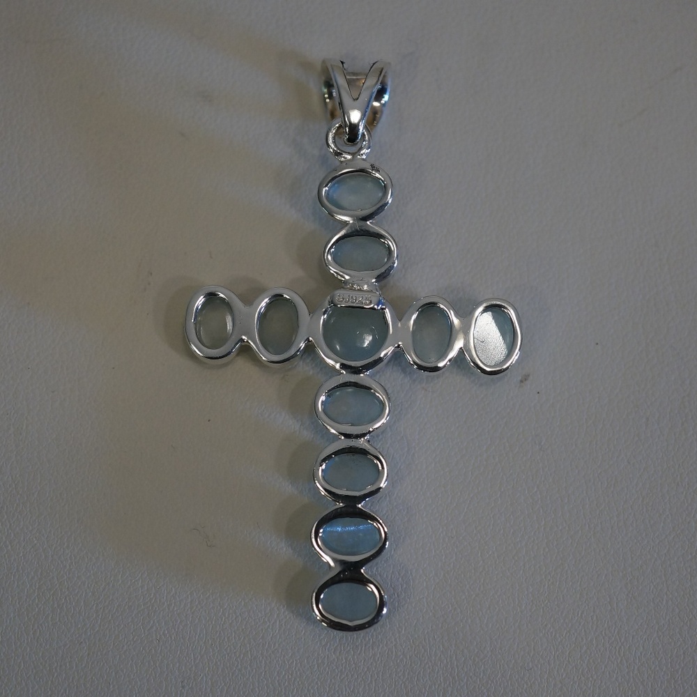 Sterling Silver (.925) Genuine Aquamarine Cross - Picture 2 of 5